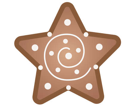 Star shaped icing painted gingerbread cookie - vector illustration with sweet pastries. Gingerbread cookies - heart with a patternのイラスト素材