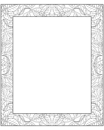 Frame vertical with mint leaves and soda bubbles - vector linear blank for coloring. outline. Coloring frame with leavesのイラスト素材