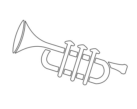 Trumpet, musical instrument - vector linear picture for coloring, logo or pictogram. Outline. Musical instrument trumpet for sign or iconのイラスト素材