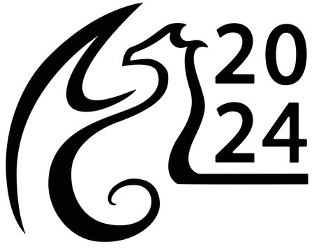 Dragon, minimalistic symbol of 2024 - vector silhouette picture for printing or cutting out. Dragon 2024 for sublimation or laser cuttingのイラスト素材