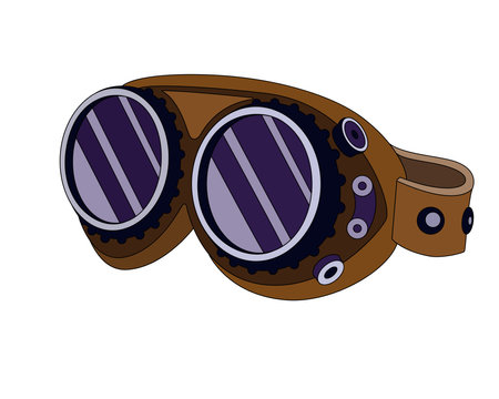 Safety glasses in steampunk style - vector full color image. Steampunk glasses with round lenses.のイラスト素材