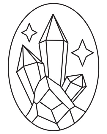 Shining magic crystals, druses and stars - vector linear picture for coloring. Outline. Precious stones, magic crystals for a coloring bookのイラスト素材