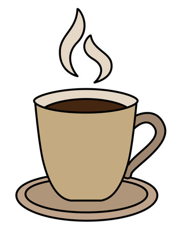 Cup on a saucer with a hot drink and steam above it - vector color picture.のイラスト素材