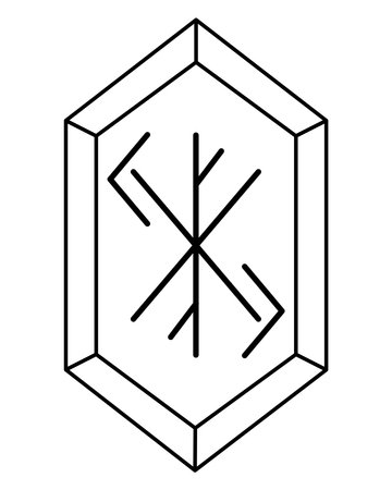 Runic amulet of the Ansuz, Fehu, Gebo, Kano, and Yer runes, a runestone for successful work and fruitful deals - vector linear image of the Elder Futhark runes. Outline. Scandinaviのイラスト素材