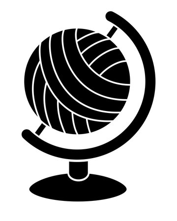 Globe - ball, ball of yarn on a globe stand - vector silhouette image for logos, icons, and stencils. Ball of yarn globeのイラスト素材