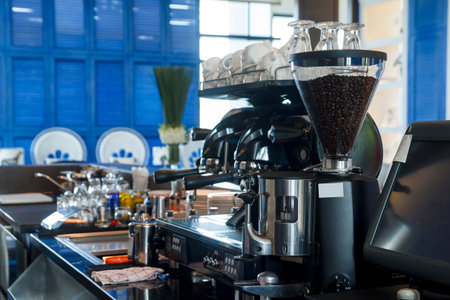 Coffee maker machine in the modern coffee shopのeditorial素材