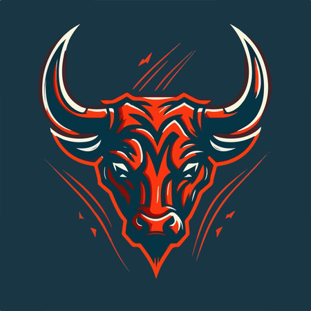Bull head mascot logo. Vector illustration of a bull head on a dark background.のイラスト素材