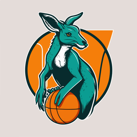 Kangaroo with basketball ball. Vector illustration of a kangaroo mascot.のイラスト素材