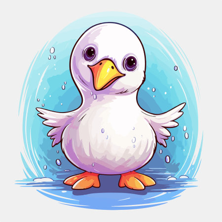 Cartoon penguin on a background of water. Vector illustration.のイラスト素材