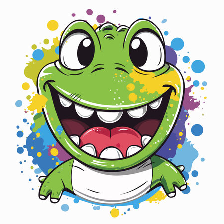 Funny frog with colorful watercolor splashes. Vector illustration.のイラスト素材