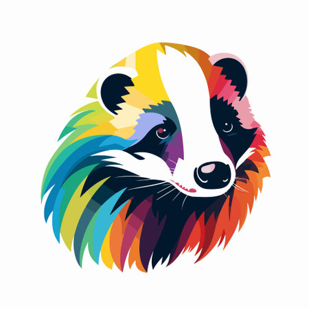Badger head with multicolored hair isolated on white background. Vector illustration.のイラスト素材
