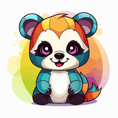 Cute panda cartoon on colorful background. Vector illustration of a panda.のイラスト素材