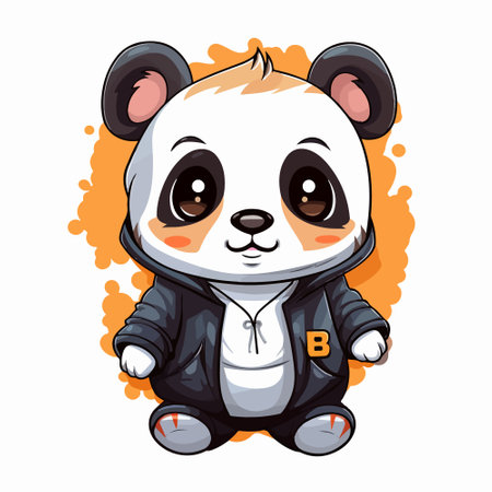 Cute cartoon panda in a black jacket. Vector illustration.のイラスト素材