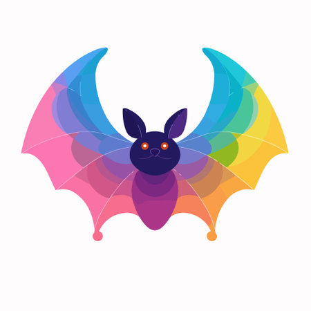 Bat with rainbow wings isolated on a white background. Vector illustration.のイラスト素材