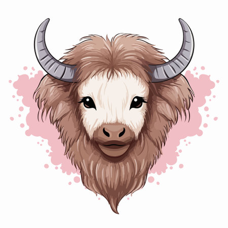 Head of a yak with horns on a white background. Vector illustrationのイラスト素材