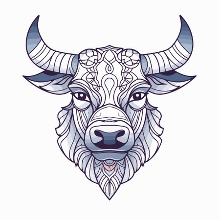 Buffalo head with ornament. Zodiac sign. Vector illustration.のイラスト素材