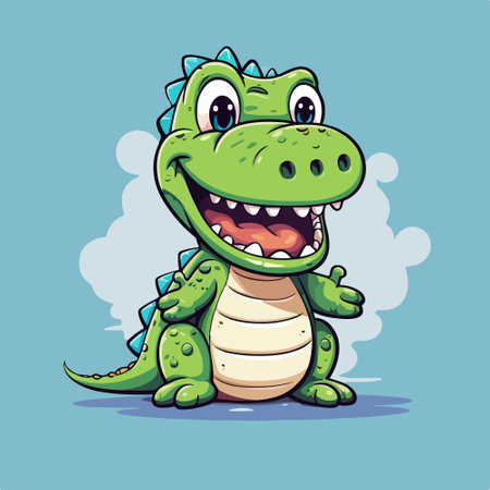 Cute crocodile cartoon character. Vector illustration on blue background.のイラスト素材