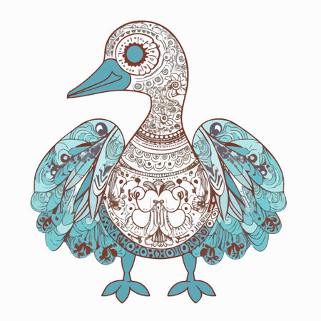 Cute hand drawn doodle duck in ethnic style. Vector illustration.のイラスト素材