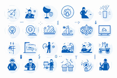 Set of vector line icons and pictograms for business, finance, banking, social media and communication.のイラスト素材