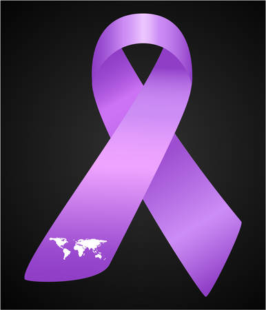 Vector illustration of stylish ribbon for World Lupus Day. Purple awareness realistic ribbon isolated on grey backgroundのイラスト素材