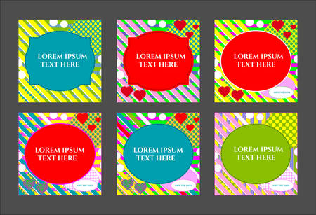 Vector set of six cards in geometric style with simple shapes. Can be used in cover design for posters, invitations, book design, advertising, posters and greeting cards 8 march.のイラスト素材