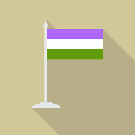 Gendergueer (Non-Binary) pride LGBT flag with flagpole flat icon with long shadow. Vector illustration EPS10.のイラスト素材