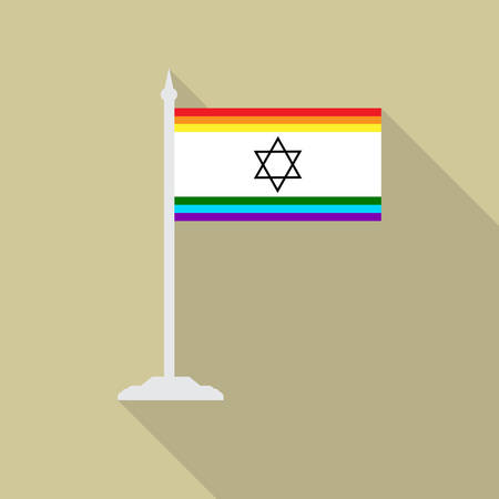 Israeli gay pride flag black star of David with flagpole flat icon with long shadowt. LGBT community flag.のイラスト素材