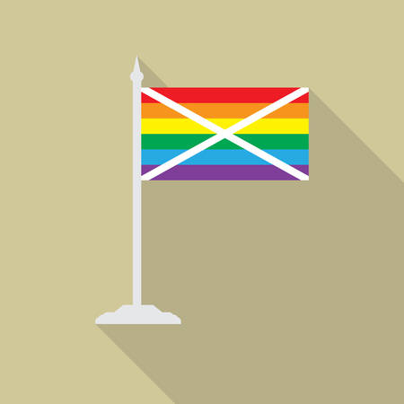 Scottish gay pride flag with flagpole flat icon with long shadowt. LGBT community flag.のイラスト素材