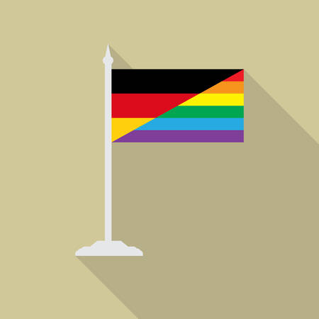 Germany gay pride flag with flagpole flat icon with long shadowt. LGBT community flag.のイラスト素材