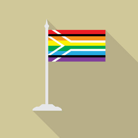 Gay pride flag of South Africa. LGBT flag with flagpole flat icon with long shadow. Vector illustration EPS10 of a rainbow pride.のイラスト素材