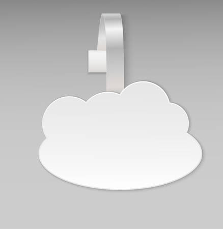 Empty vector blank shape white cloud paper plastic price wobbler front view. Advertising price stickers for hot offers on-line provider, computer service. Vector illustration. Big data cloud.のイラスト素材