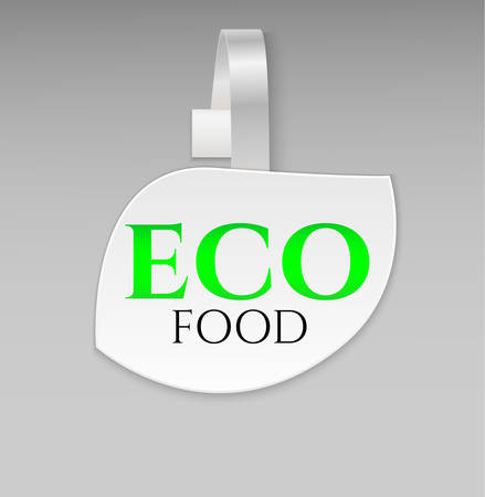 Vector blank shape white leaf eco food paper plastic advertising price wobbler front view. Isolated on background. Advertising price stickers for organic natural food and goods.Vector illustrationのイラスト素材