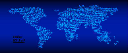 World map technology-style. Abstract World Map with square shapes.Travel Vector Illustration.のイラスト素材