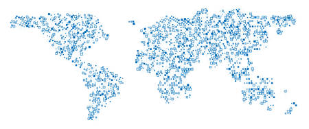 World map technology-style with blue square shapes for an infographic travel Vector illustration on white background.のイラスト素材