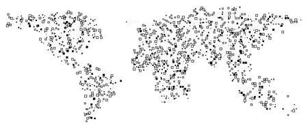 World map technology-style. Abstract World map with dark square shapes for infographic.Travel Vector Illustration on white background.のイラスト素材
