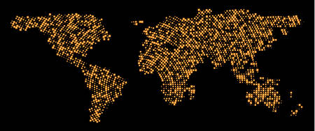 Multicolored dots world map. Abstract pixel World Map with square shapes for infographic.Travel Vector Illustration.のイラスト素材