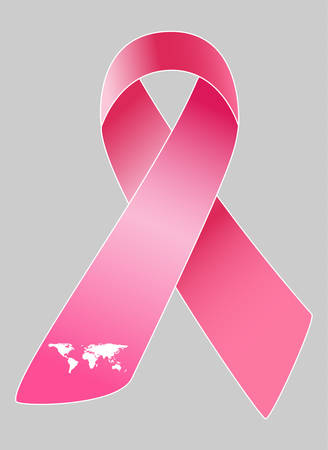 Breast Cancer Awareness Pink Ribbon with white world map. Isolate on Background. Vector illustrationのイラスト素材