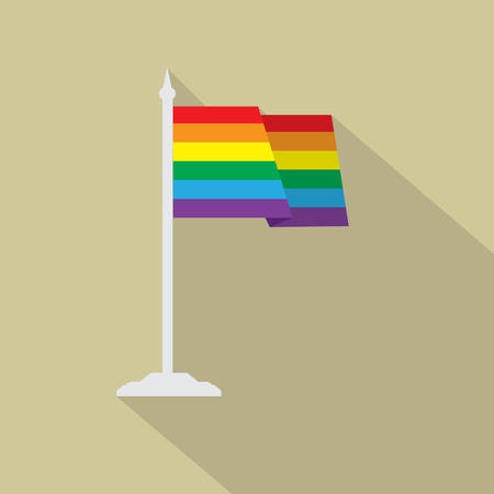 Gay pride LGBT wave flag with flagpole flat icon with long shadow. Vector illustration EPS10 of a rainbow pride flag.のイラスト素材