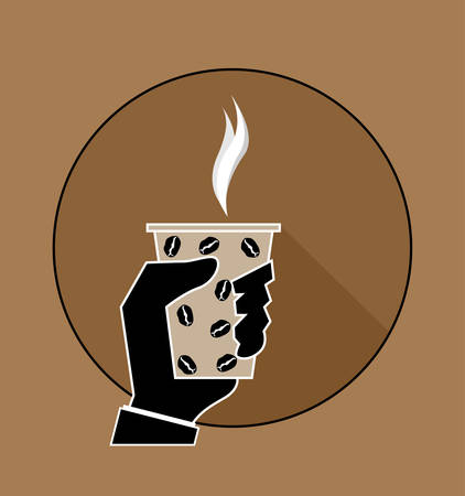 Coffee time, coffee break. Isolated cartoon. Hand holding cup of hot drink. Man Hand Paper Coffee Cup Latte Americano Espresso Flat Design Vector Illustrationのイラスト素材