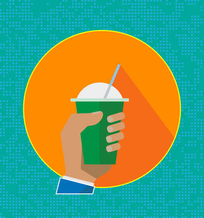 Fruit fresh smoothie drink, icons. Healthy drink. Flat style vector illustration of cute cartoon milkshake with straw. Can be used for greeting cards or party invitations, t-shirts design, brandingのイラスト素材
