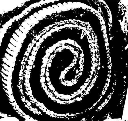 Abstract grunge concentric rings overlay texture. Distress circle background. Empty design template. EPS10 vector. Distressed overlay texture of cracked spiral.のイラスト素材