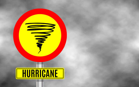Stormy Weather Ahead Sign Board, Hurricane indication. Graphic banner of hurricane warning. Icon, sign, symbol, indication of the hurricane, vortex, tornado. Vector illustrationのイラスト素材