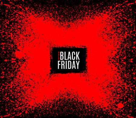 Grunge Black Friday sale stamp. Modern design with black and red ink splash, brushes ink droplets, blots. Red on dark background. Vector grunge frame with space for your text.のイラスト素材