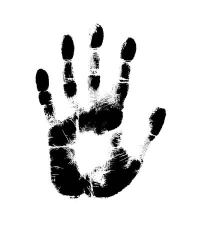 Print of hand of human, cute skin texture pattern, vector grunge illustration. Scanning the fingers, palm on white backgroundのイラスト素材