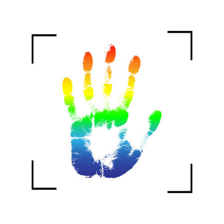 Print of hand of human, cute skin texture pattern, vector grunge illustration. Scanning the fingers, palm on white backgroundのイラスト素材