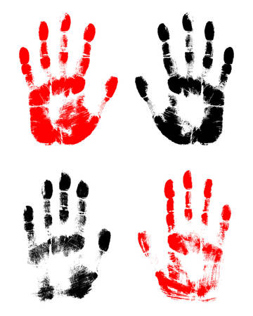 Print of hand of human, cute skin texture pattern, vector grunge illustration. Scanning the fingers, left and right palm on white backgroundのイラスト素材
