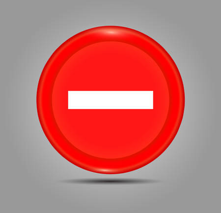 Minus sign icon. Negative symbol. Zoom out. Red circle button with icon. 3D button. Vector illustration isolate on a gray backgroundのイラスト素材