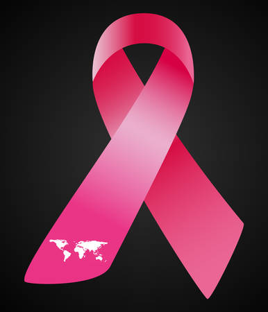 Breast Cancer Awareness Pink Ribbon Background. Pink ribbon with white world map. Vector illustration EPS 10.のイラスト素材