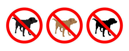 Set of  "No Dogs Allowed" Signboard isolated on white background. Prohibition sign. Not Allowed Sign. Labrador retriever silhouette. Vector illustrationのイラスト素材
