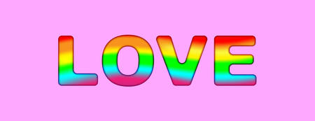 Love typography rainbow color - LGBT pride slogan against homosexual discrimination on a pink background. Vector illustration.のイラスト素材